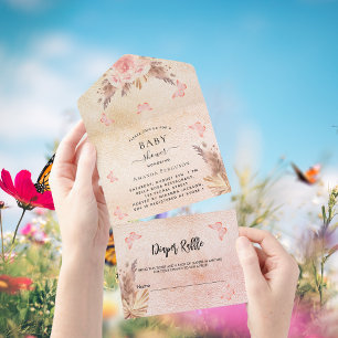 Babydusche Pampas Schmetterling Blumenbillard Tomb All In One Einladung