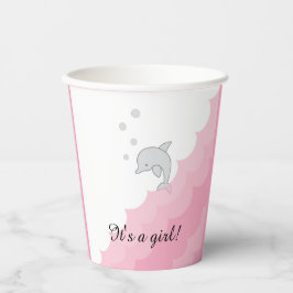 Babydusche Papiertüten "Dolphin Pink" 8 oz. Pappbecher