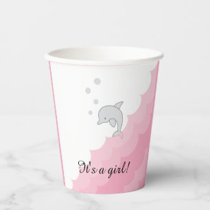 Babydusche Papiertüten "Dolphin Pink" 8 oz. Pappbecher