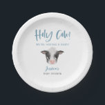 Babydusche Pappteller<br><div class="desc">Rustikale Babyduschplatte zum Thema Babydusche mit Aquarellbild einer Babykuh. Im Text steht: "Heilige Kuh! Wir haben ein Baby!"</div>