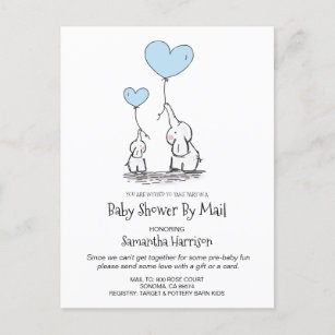Babydusche per Mail Mama und Baby Elephant Blue Einladungspostkarte