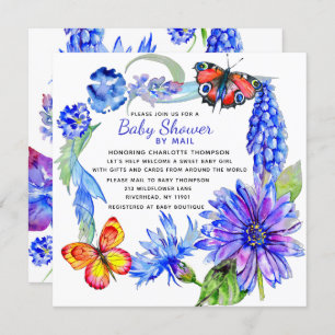 Babydusche per Mail Wasserfarbe Lila blau Einladung