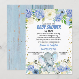 Babydusche per Post Blue Elefant Rose Blume Einladung