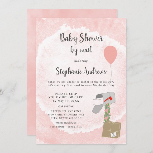 Babydusche per Post für Mädchen Einladung (Vorne/Hinten)