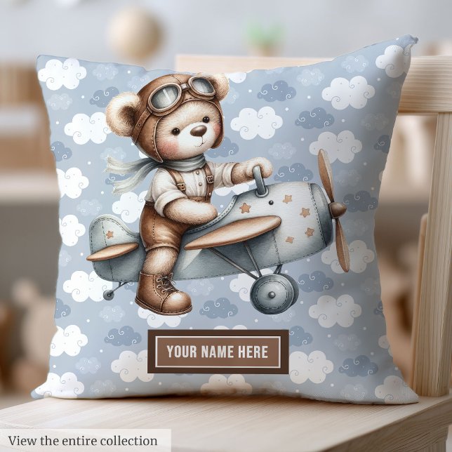 Babydusche - Personalisiertes Teddybären-Pilot Kissen (Baby Shower Gift Personalized Teddy Bear Pilot Throw Pillow)