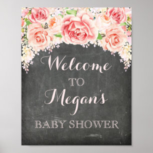 Babydusche Pink Aquarell Blume Halbpension Poster