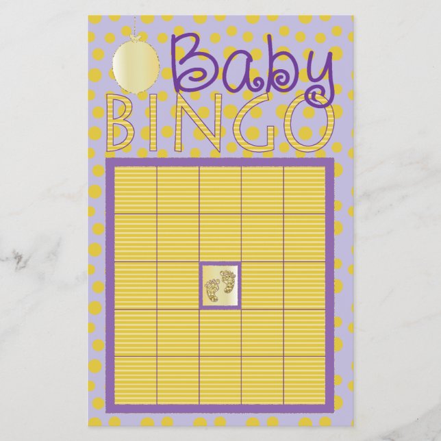 Babydusche Pink BINGO "Dots, Stripes/Lila, Gold" Flyer (Vorne)