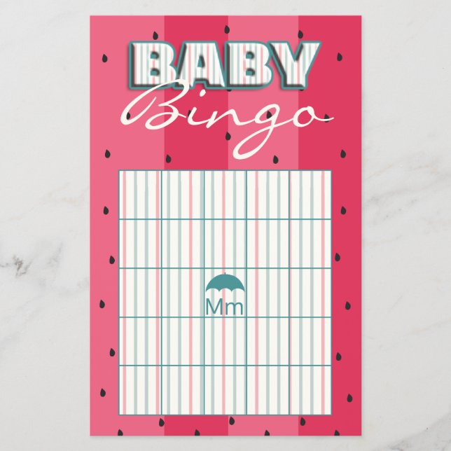 Babydusche Pink BINGO "Umbrella Watermelon" Flyer (Vorne)