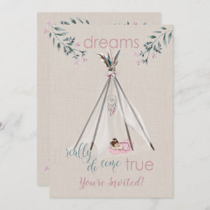 Babydusche Pink Boho Tipi DreamCatcher Einladung