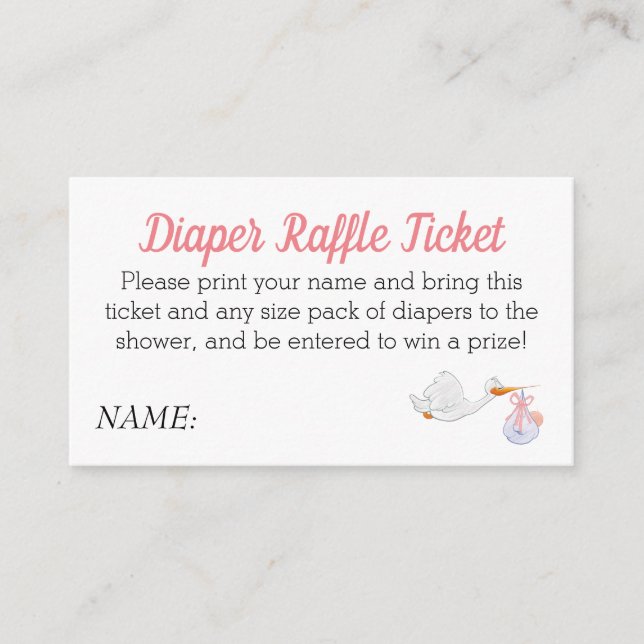 Babydusche Pink Diaper Raffle Stork Baby Girl Begleitkarte (Vorderseite)