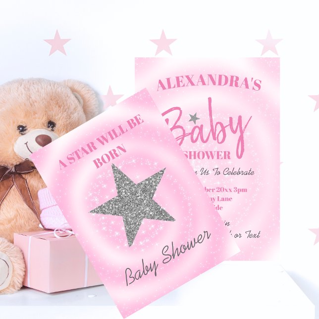 Babydusche Pink Girl Niedlich Star ist Geboren Einladung (Von Creator hochgeladen)