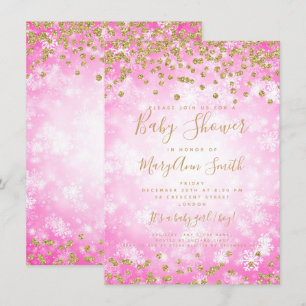 Babydusche Pink Gold Glitzer Winter Wonderland Einladung