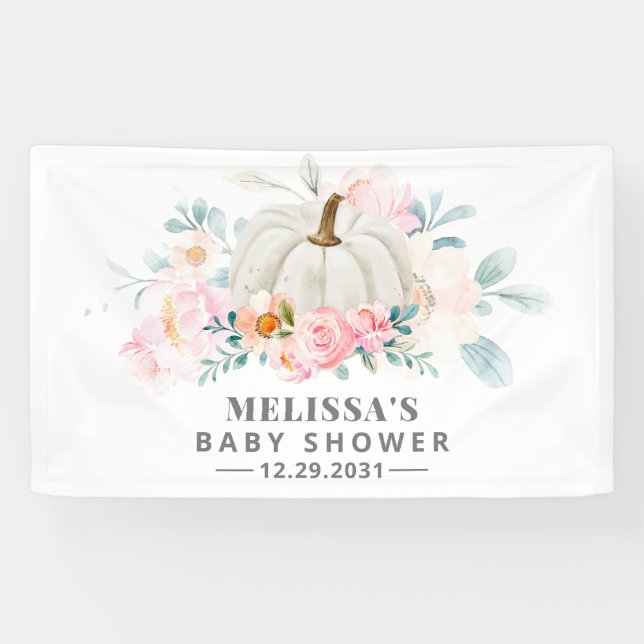 Babydusche Pink Roses Floral Pumpkin Banner (Horizontal)