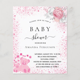Babydusche pink Teddy Mädchen Blumeneinladung