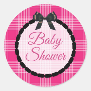 Babydusche Pink und schwarz Kariert und Aufkleber