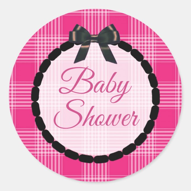 Babydusche Pink und schwarz Kariert und Aufkleber  (Vorderseite)