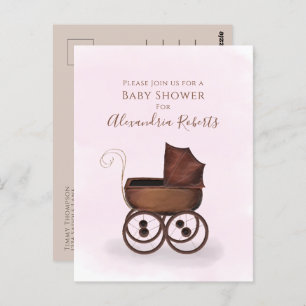 Babydusche Pink Wasserfarbe Girl Baby Carriage Postkarte