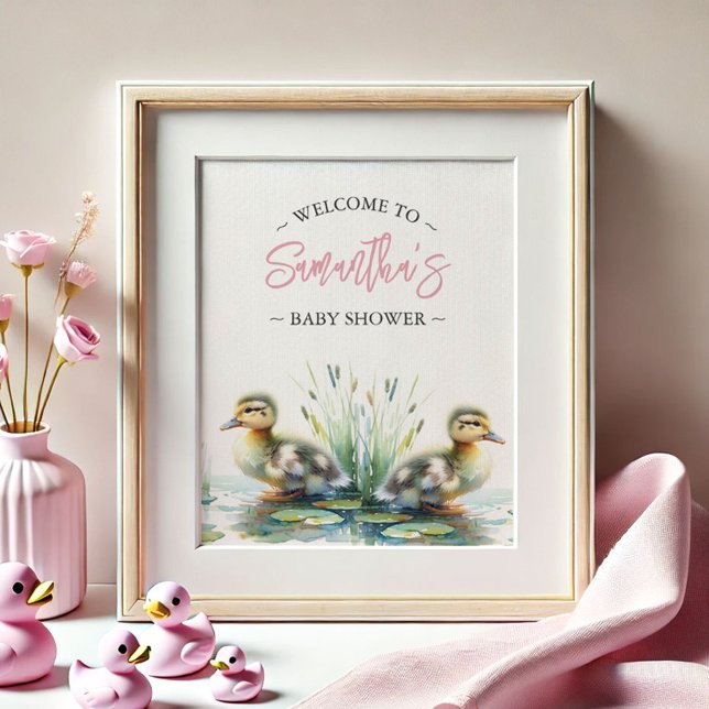 Babydusche Plakate Dusche Begrüßungszeichen Rosa (baby shower posters pink girl watercolor ducks by Do Tell A Belle)