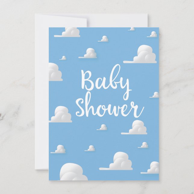 Babydusche Puffy White Clouds Einladung (Rückseite)