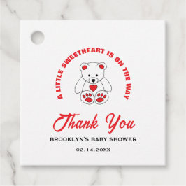 Babydusche Red White Teddy Bear Little Sweetheart Geschenkanhänger