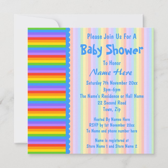 Babydusche, Regenbogenstreifen Muster. Einladung (Vorderseite)