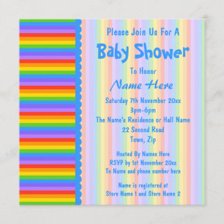 Babydusche, Regenbogenstreifen Muster. Einladung