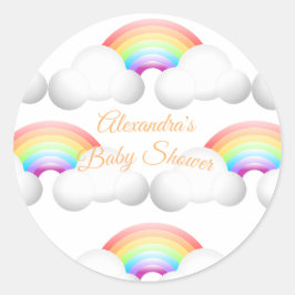 Babydusche Regenbogenwolken farbenfroh Runder Aufkleber