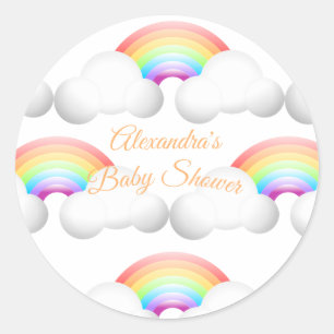 Babydusche Regenbogenwolken farbenfroh Runder Aufkleber