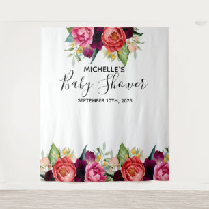 Babydusche rosa Blume mit weißem Foto Hintergrund Wandteppich