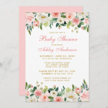 Babydusche Rosa Blütenblau Weiße goldfarbene Einla