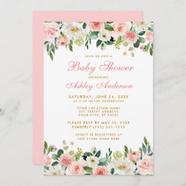 Babydusche Rosa Blütenblau Weiße goldfarbene Einla Einladung