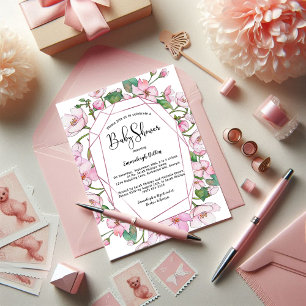 Babydusche Rosa Blütenbraun Einladung