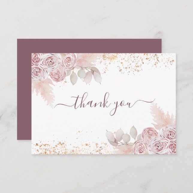 Babydusche Rosa Blütenfarbe Dankeskarte (Vorne/Hinten)