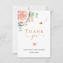 Babydusche Rosa Blütenpflanze Eukalyptus-Biene Dankeskarte
