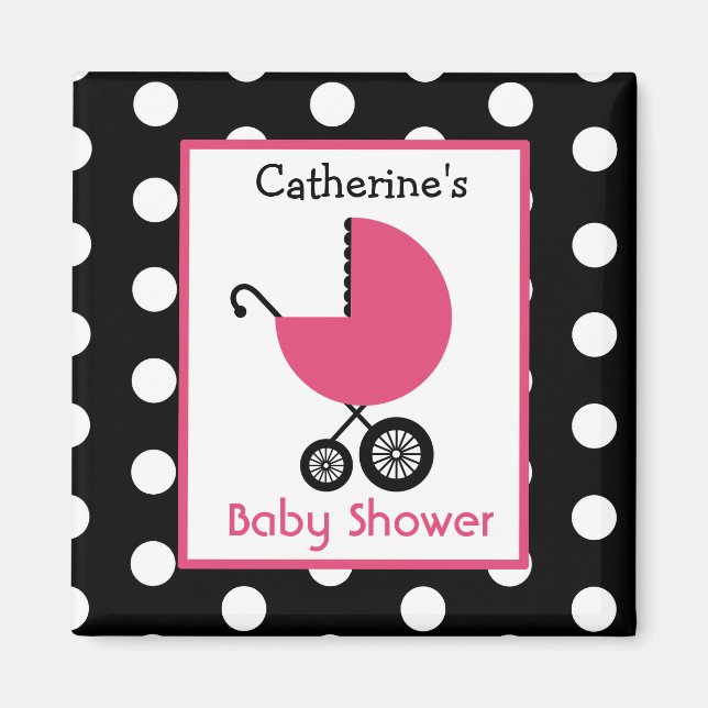 Babydusche - Rosa Carriage and Polka Dot Magnet (Vorne)