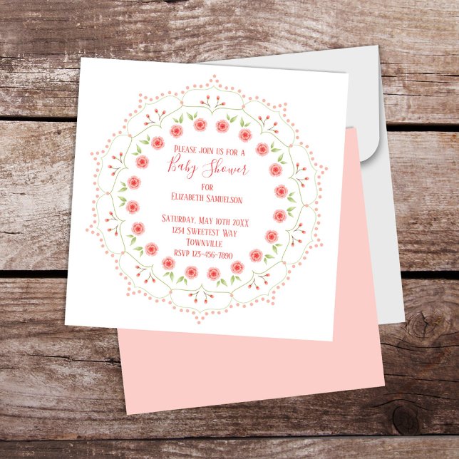 Babydusche Rosa Elegante florale Whimsical Mandala (Blush pink pretty floral baby shower invitation.)