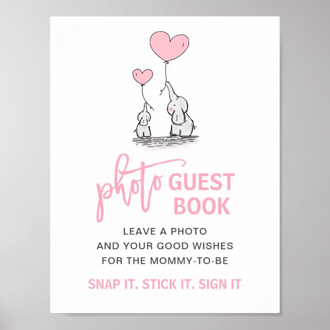 Babydusche Rosa Elephant Foto Gästebuch (Vorne)