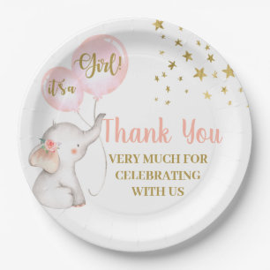 Babydusche Rosa Elephant Paper Plate Pappteller