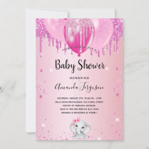 Babydusche Rosa Glitzer Ballon Elefant Einladung