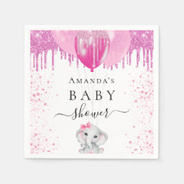 Babydusche Rosa Glitzer Elefantenballons Serviette