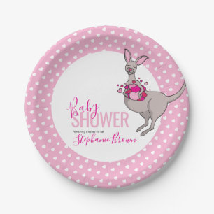 Babydusche rosa Herz Känguru Papierteller