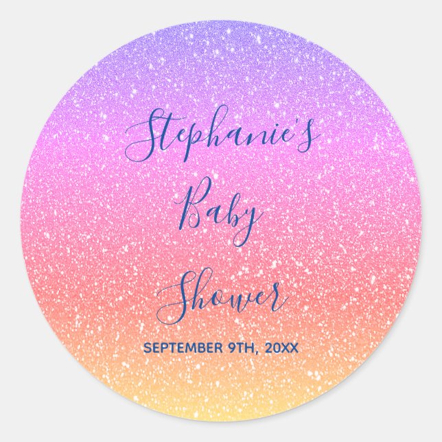 Babydusche Rosa Lila Glitzer Custom Niedlich 2021 Runder Aufkleber (Vorderseite)