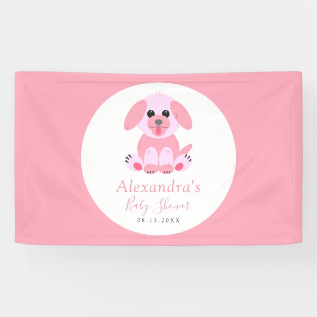 Babydusche Rosa Personalisierte Welpe Willkommen Banner (Horizontal)
