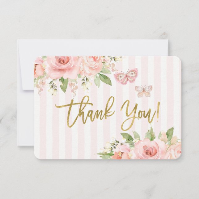 Babydusche rosa Schmetterling danke Karte (Vorderseite)