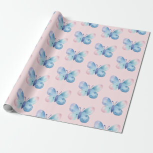 Babydusche, rosa und blaue Schmetterlingseife Geschenkpapier