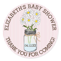 Babydusche Rosa und Weiße Streifen Mason Jar