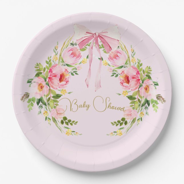 Babydusche Rosa Wappen Regency Bow Pappteller (Vorderseite)