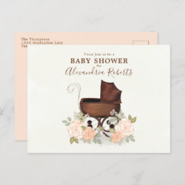 Babydusche Rosa Wasserfarbe Elegante Buggy Postkarte