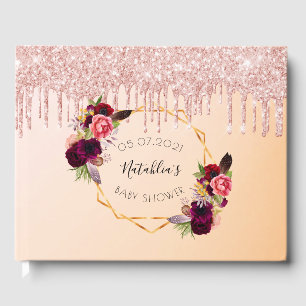Babydusche Rose Gold Blume geometrischer Glitzer Gästebuch
