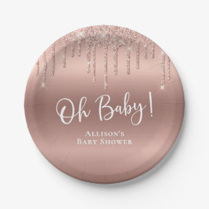 Babydusche Rose Gold Glitzer Personalisiert Pappteller